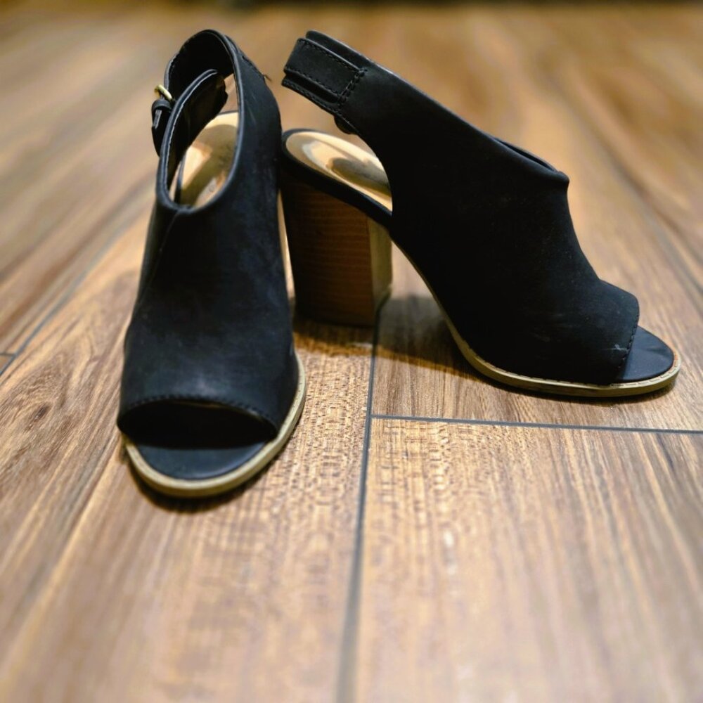 Qupid‎ Black Open Toe Wedge Heeled Sandal Shoe Size 6